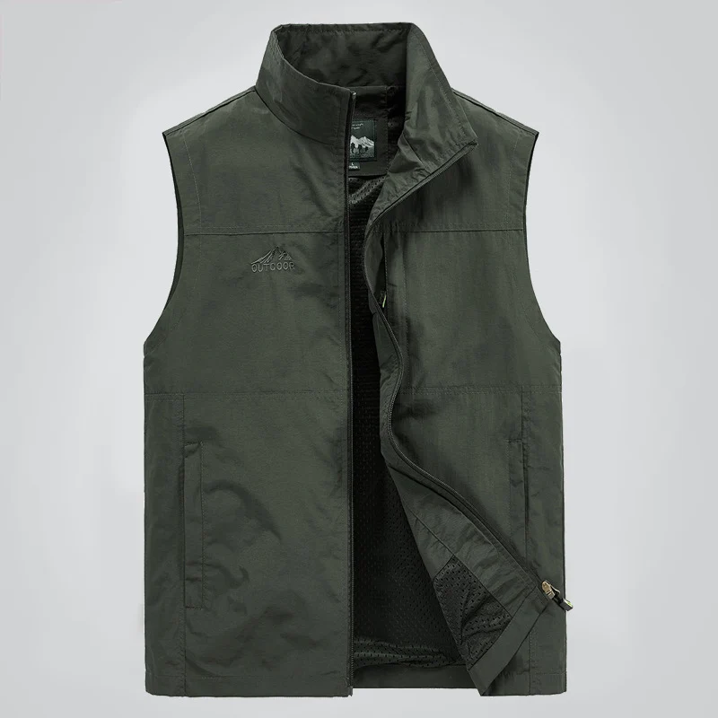 Herren Leichte winddichte Outdoor-Weste mit Stehkragen, Mesh-Futter & Reißverschlusstaschen Drune