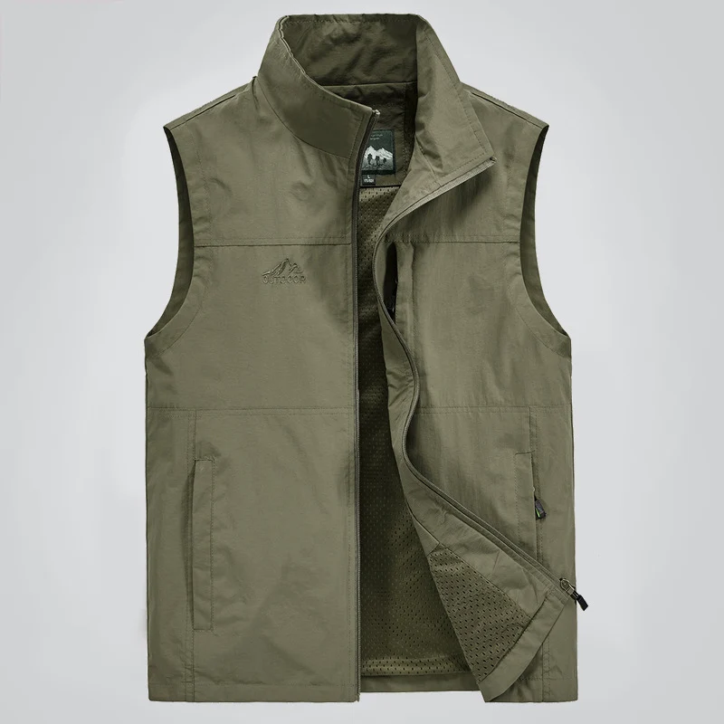 Herren Leichte winddichte Outdoor-Weste mit Stehkragen, Mesh-Futter & Reißverschlusstaschen Drune