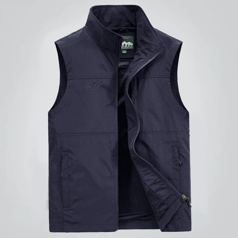 Herren Leichte winddichte Outdoor-Weste mit Stehkragen, Mesh-Futter & Reißverschlusstaschen Drune