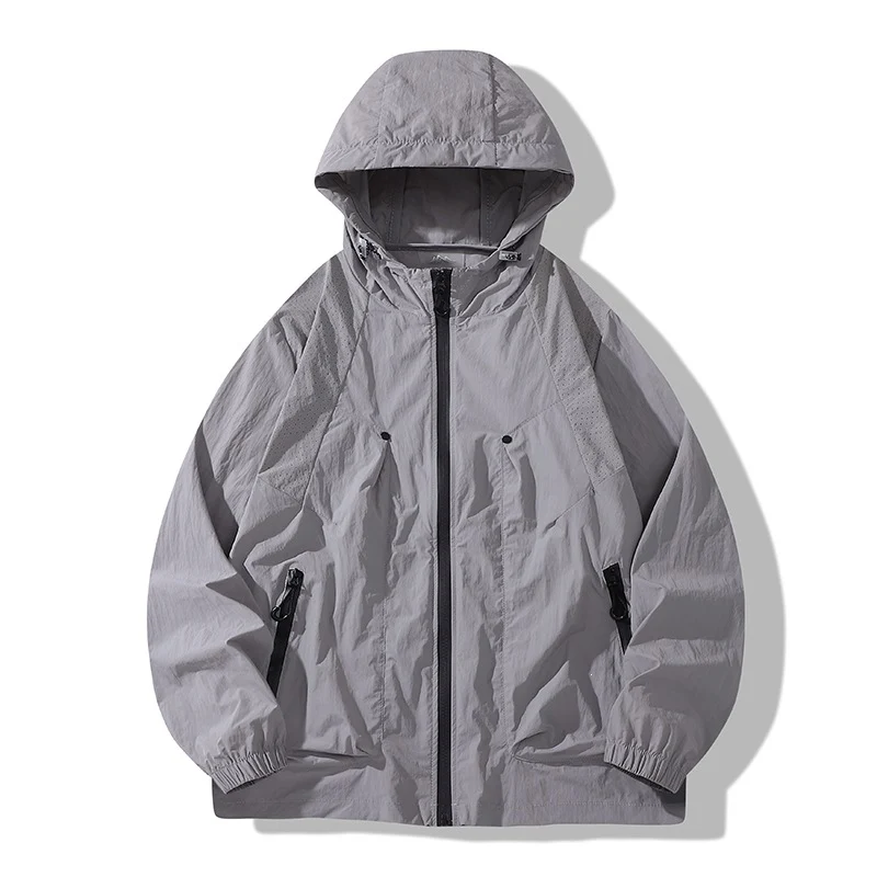 Herren Leichte winddichte Kapuzen‑Ripstopjacke mit Reißverschlusstaschen & elastischen Bündchen Drune