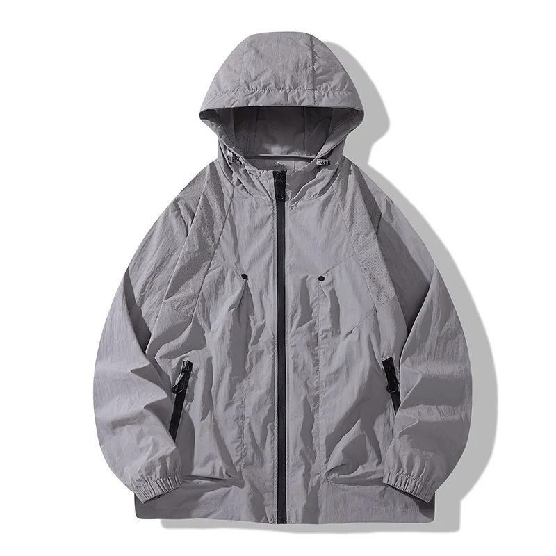 Herren Leichte winddichte Kapuzen‑Ripstopjacke mit Reißverschlusstaschen & elastischen Bündchen Drune