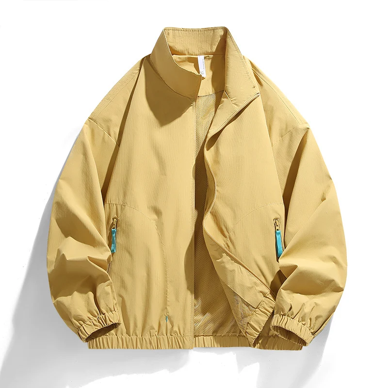Herren Leichte Windbreaker-Übergangsjacke mit Stehkragen, Mesh-Innenfutter, Reißverschlusstaschen & elastischem Saum Drune