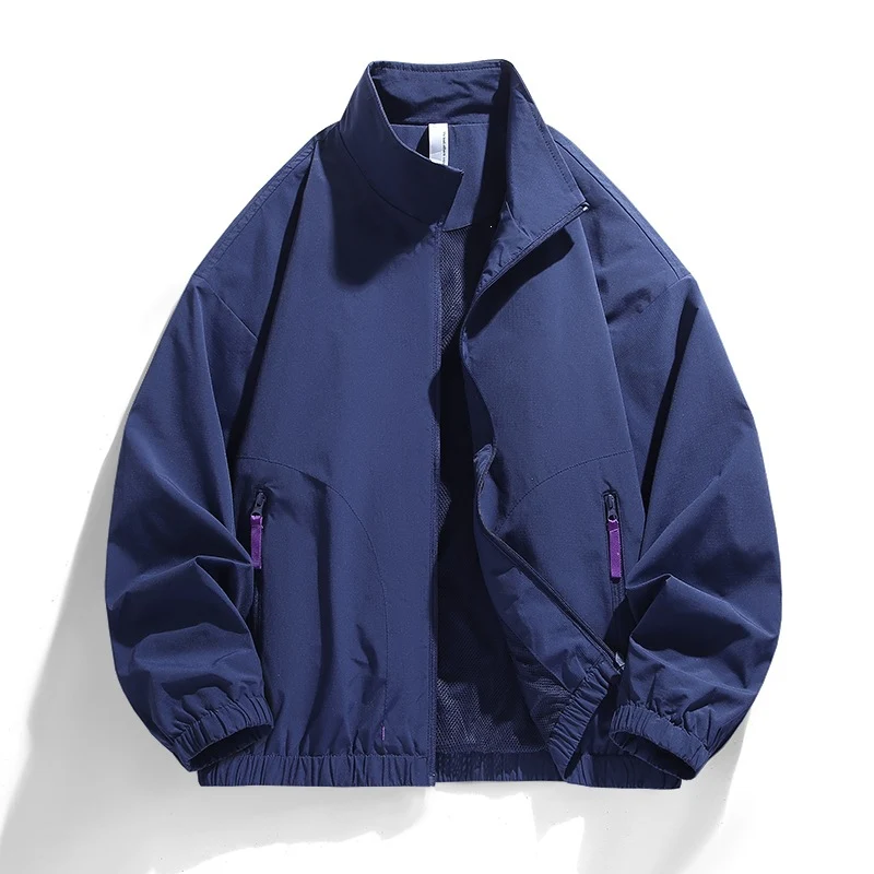 Herren Leichte Windbreaker-Übergangsjacke mit Stehkragen, Mesh-Innenfutter, Reißverschlusstaschen & elastischem Saum Drune