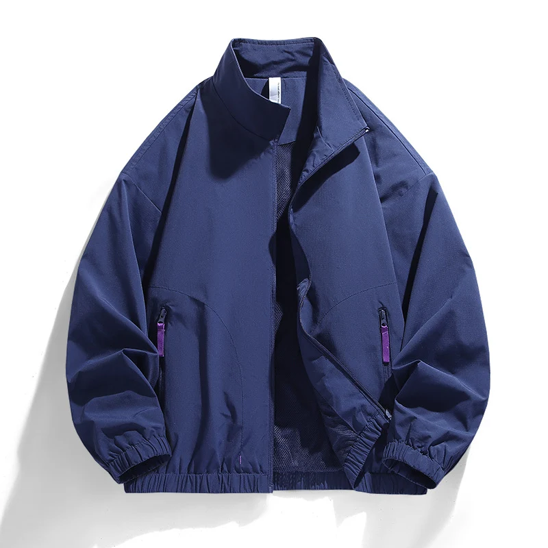 Herren Leichte Windbreaker-Übergangsjacke mit Stehkragen, Mesh-Innenfutter, Reißverschlusstaschen & elastischem Saum Drune