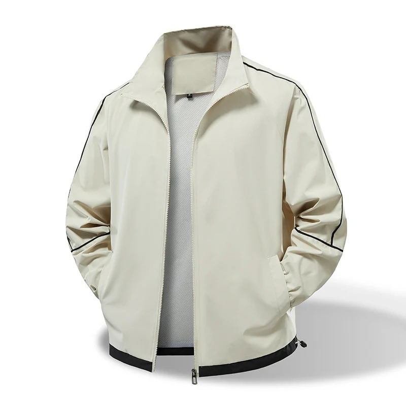 Herren Leichte Windbreaker‑Übergangsjacke mit Stehkragen, Mesh‑Futter & Kontrastpaspel Drune