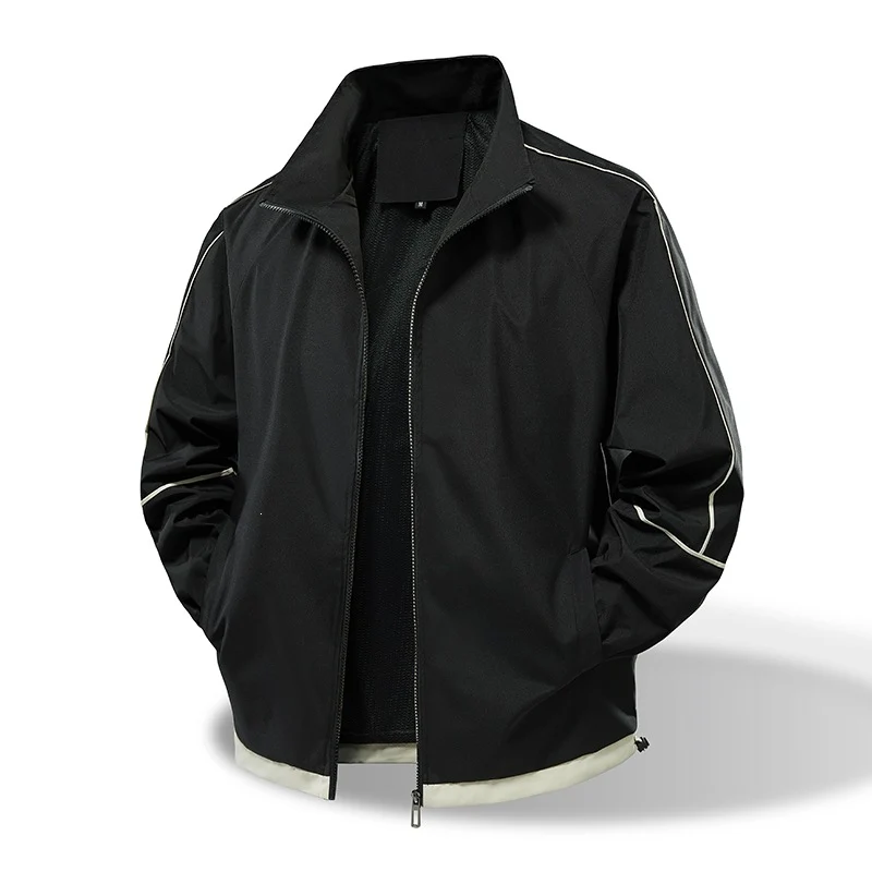 Herren Leichte Windbreaker‑Übergangsjacke mit Stehkragen, Mesh‑Futter & Kontrastpaspel Drune