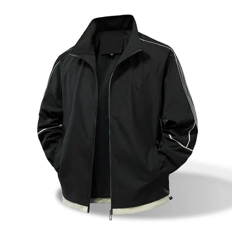 Herren Leichte Windbreaker‑Übergangsjacke mit Stehkragen, Mesh‑Futter & Kontrastpaspel Drune