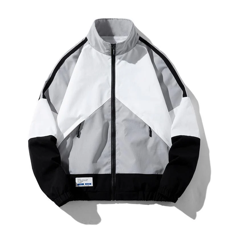Herren Leichte Windbreaker-Trackjacke im geometrischen Colorblock mit Mesh‑Futter, Stehkragen & Reißverschluss Drune