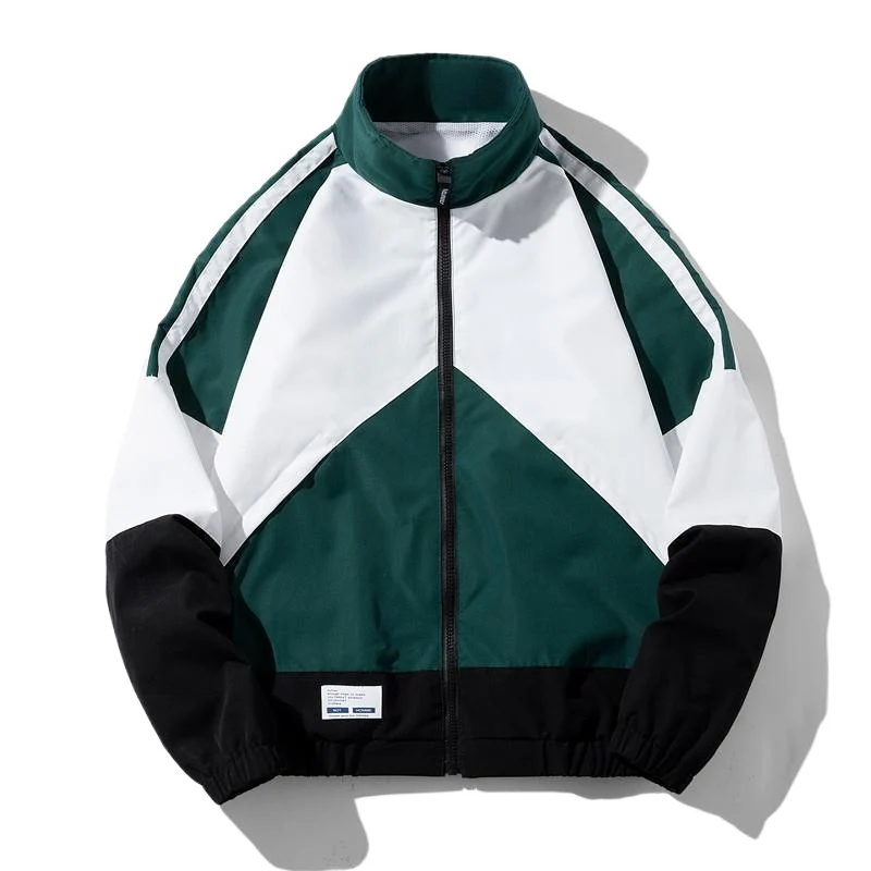 Herren Leichte Windbreaker-Trackjacke im geometrischen Colorblock mit Mesh‑Futter, Stehkragen & Reißverschluss Drune