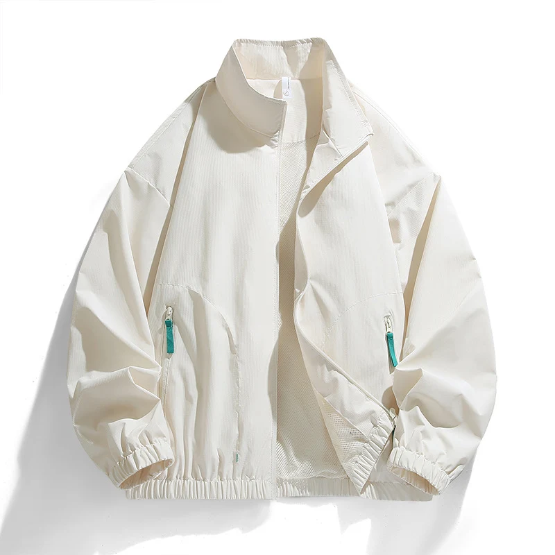 Herren Leichte Windbreaker-Jacke mit Mesh-Innenfutter, Stehkragen und kontrastierten Zipperlaschen Drune