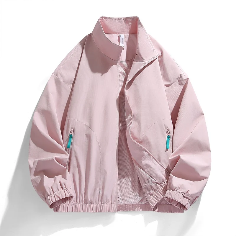 Herren Leichte Windbreaker-Jacke mit Mesh-Innenfutter, Stehkragen und kontrastierten Zipperlaschen Drune