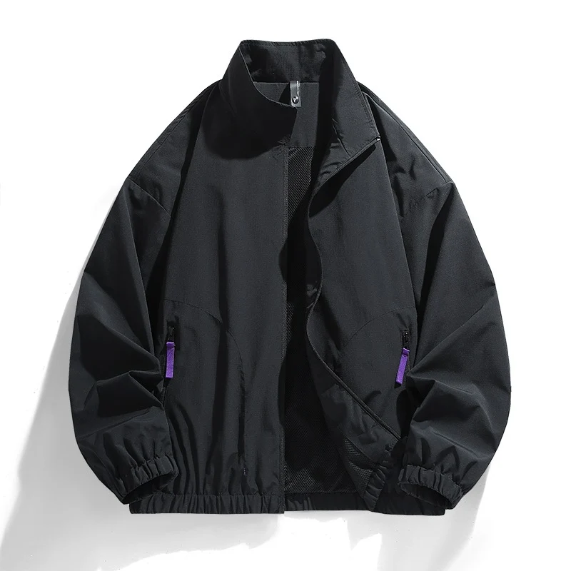 Herren Leichte Windbreaker-Jacke mit Mesh-Innenfutter, Stehkragen und kontrastierten Zipperlaschen Drune