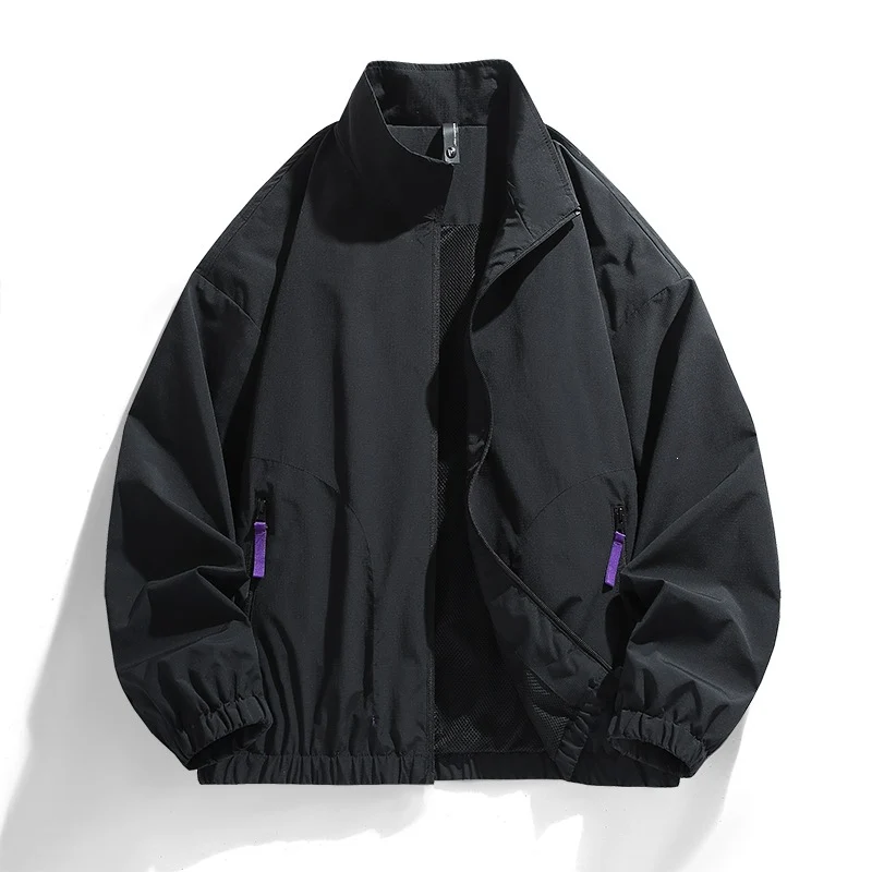 Herren Leichte Windbreaker-Jacke mit Mesh-Innenfutter, Stehkragen und kontrastierten Zipperlaschen Drune