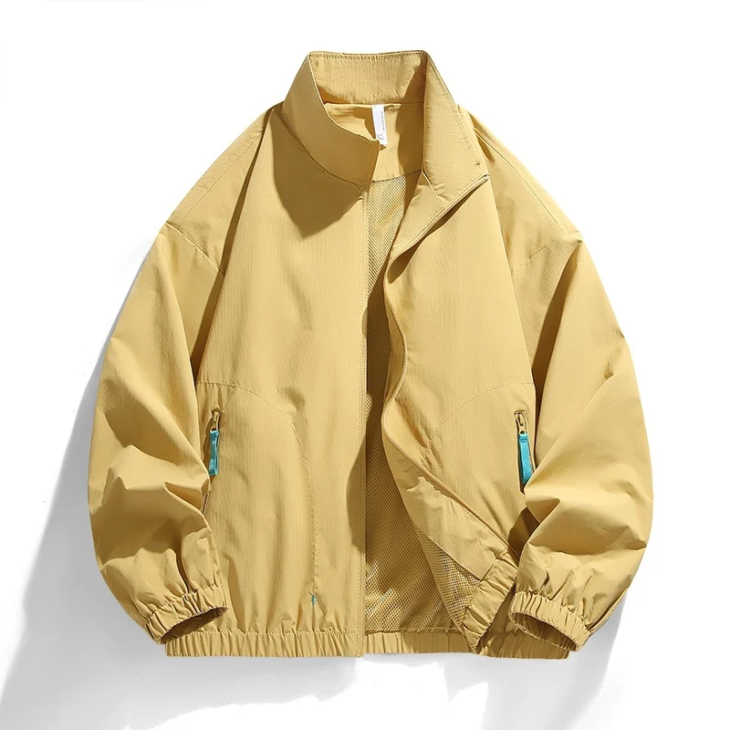 Herren Leichte Windbreaker-Jacke mit Mesh-Innenfutter, Stehkragen und kontrastierten Zipperlaschen Drune