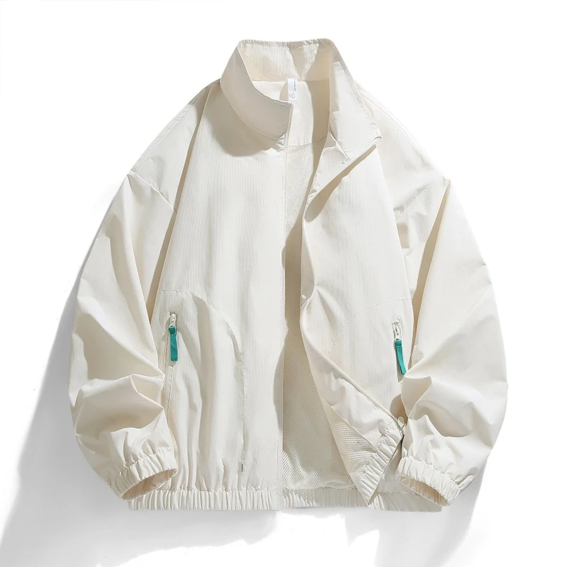 Herren Leichte Windbreaker-Jacke mit Mesh-Innenfutter, Stehkragen und kontrastierten Zipperlaschen Drune