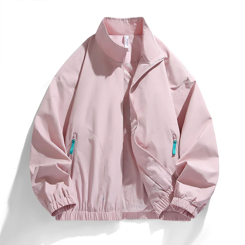 Herren Leichte Windbreaker-Jacke mit Mesh-Innenfutter, Stehkragen und kontrastierten Zipperlaschen Drune