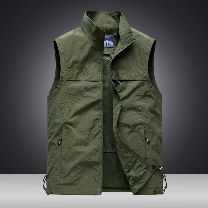 Herren Leichte wind- und wasserabweisende Utility-Weste mit Stehkragen, Mesh-Futter & verstellbarem Saum Drune