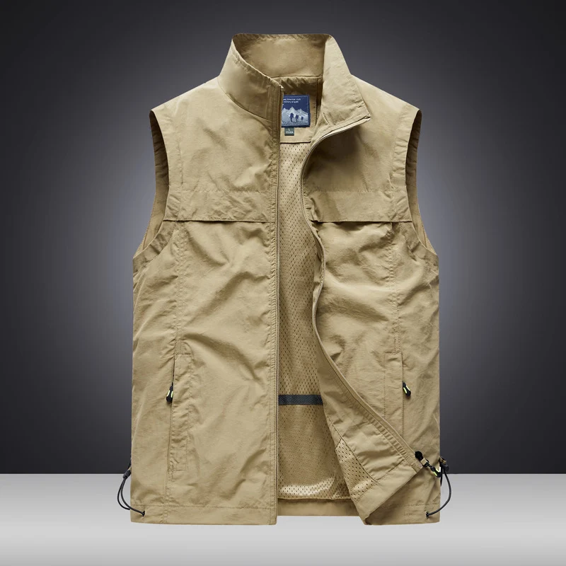 Herren Leichte wind- und wasserabweisende Utility-Weste mit Stehkragen, Mesh-Futter & verstellbarem Saum Drune