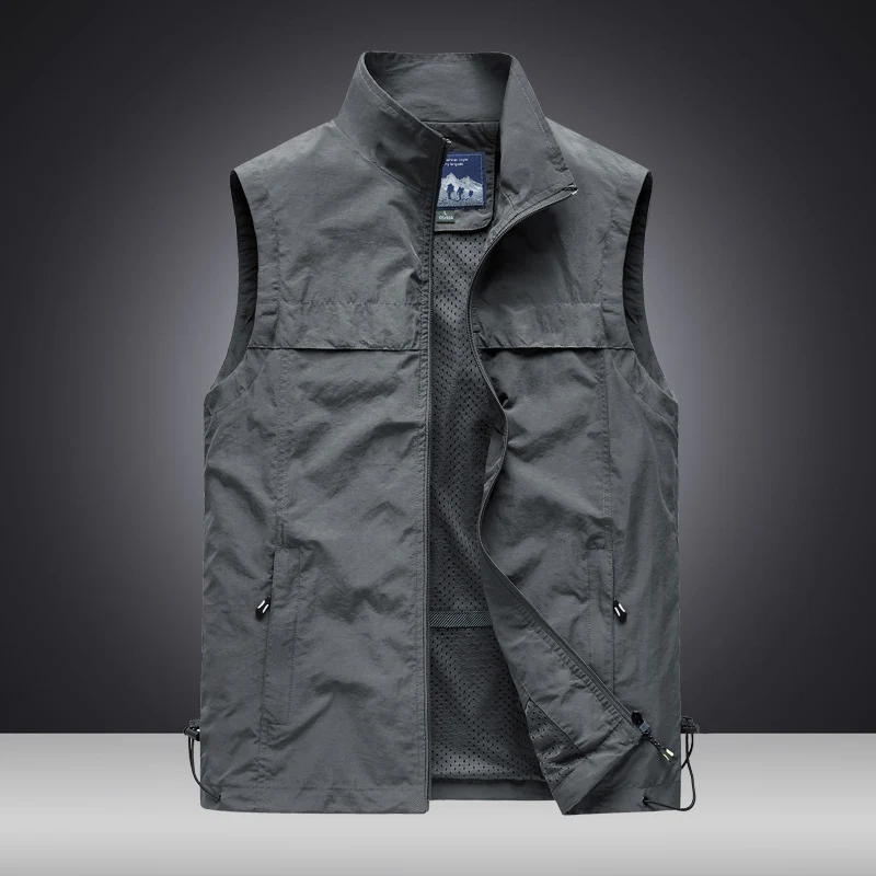 Herren Leichte wind- und wasserabweisende Utility-Weste mit Stehkragen, Mesh-Futter & verstellbarem Saum Drune