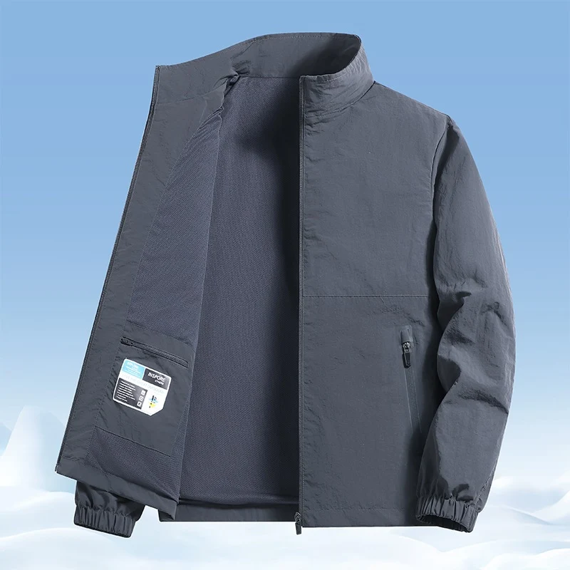 Herren Leichte wind- und wasserabweisende Übergangsjacke mit Meshfutter, Stehkragen & Reißverschlusstaschen Drune