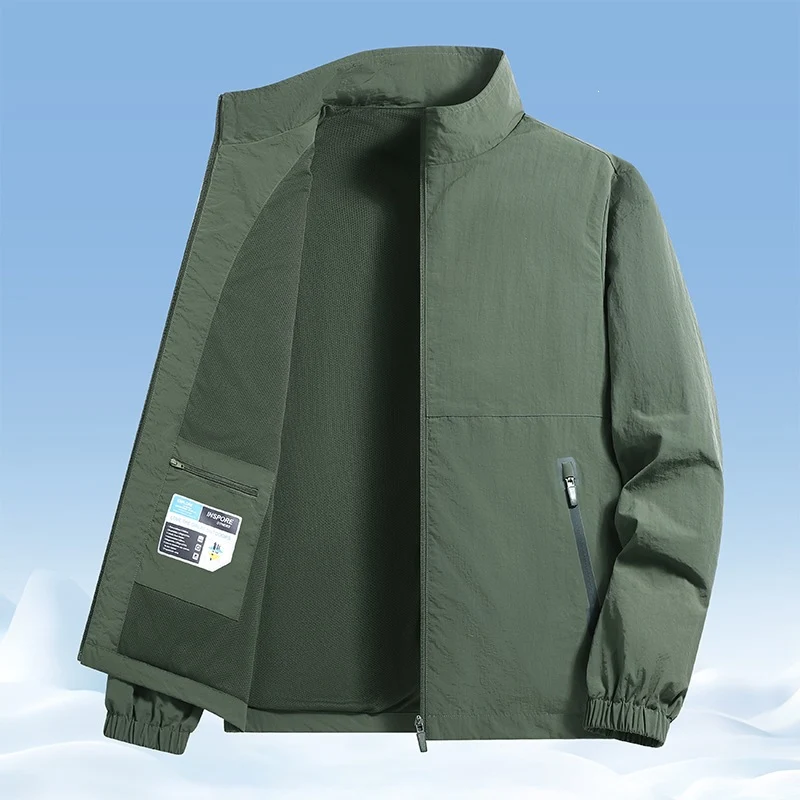 Herren Leichte wind- und wasserabweisende Übergangsjacke mit Meshfutter, Stehkragen & Reißverschlusstaschen Drune