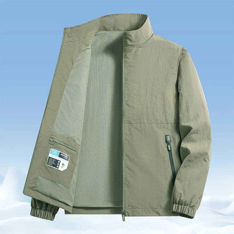 Herren Leichte wind- und wasserabweisende Übergangsjacke mit Meshfutter, Stehkragen & Reißverschlusstaschen Drune