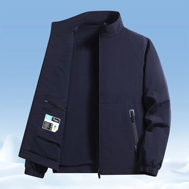 Herren Leichte wind- und wasserabweisende Übergangsjacke mit Meshfutter, Stehkragen & Reißverschlusstaschen Drune