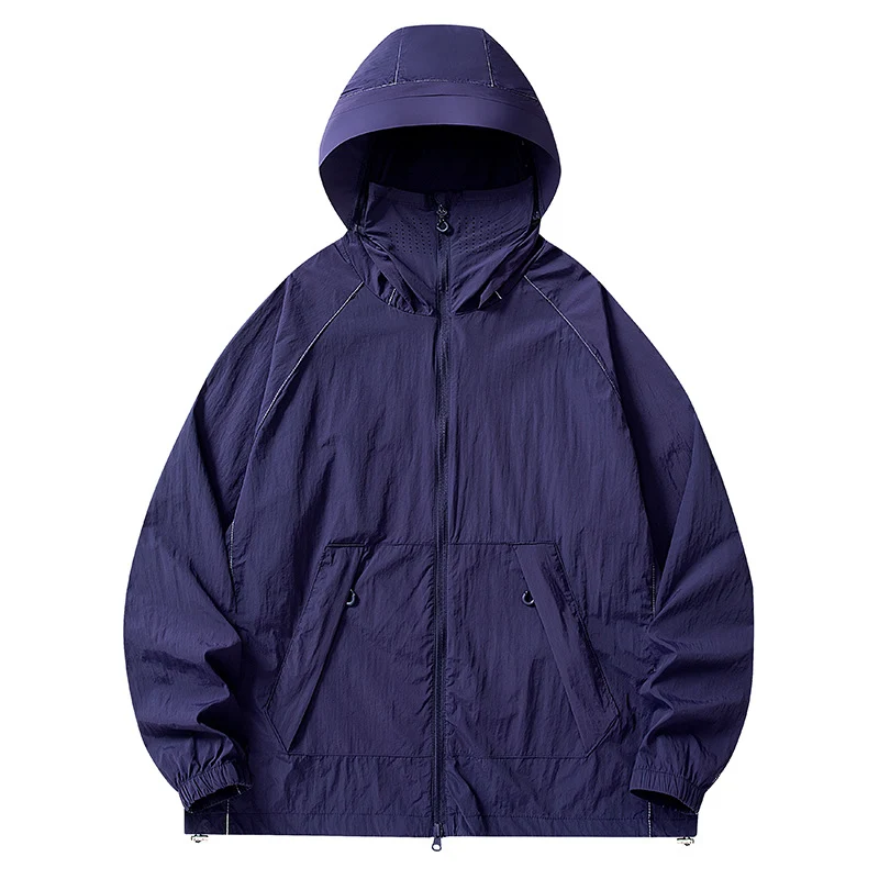 Herren Leichte wind- und wasserabweisende Kapuzenjacke mit Mesh‑Futter, Raglanärmeln & verstellbarem Saum Drune