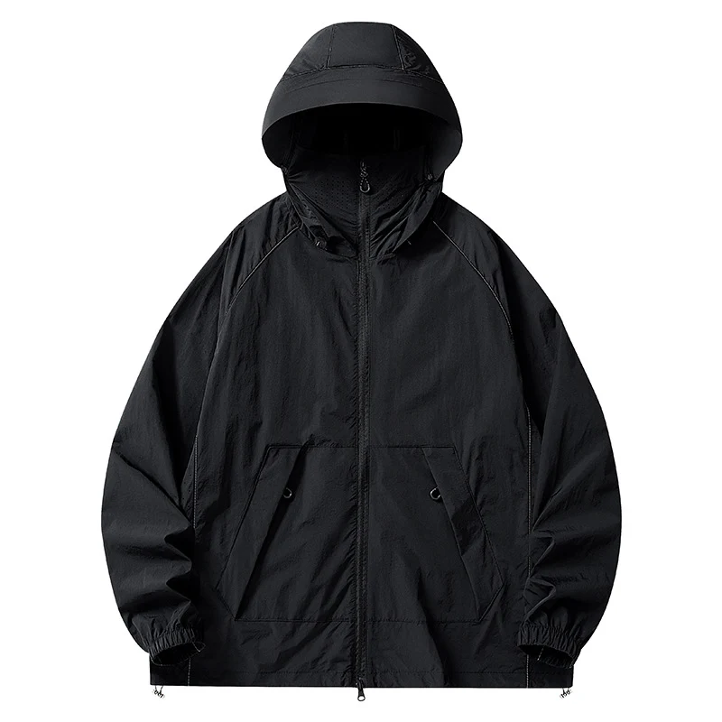 Herren Leichte wind- und wasserabweisende Kapuzenjacke mit Mesh‑Futter, Raglanärmeln & verstellbarem Saum Drune