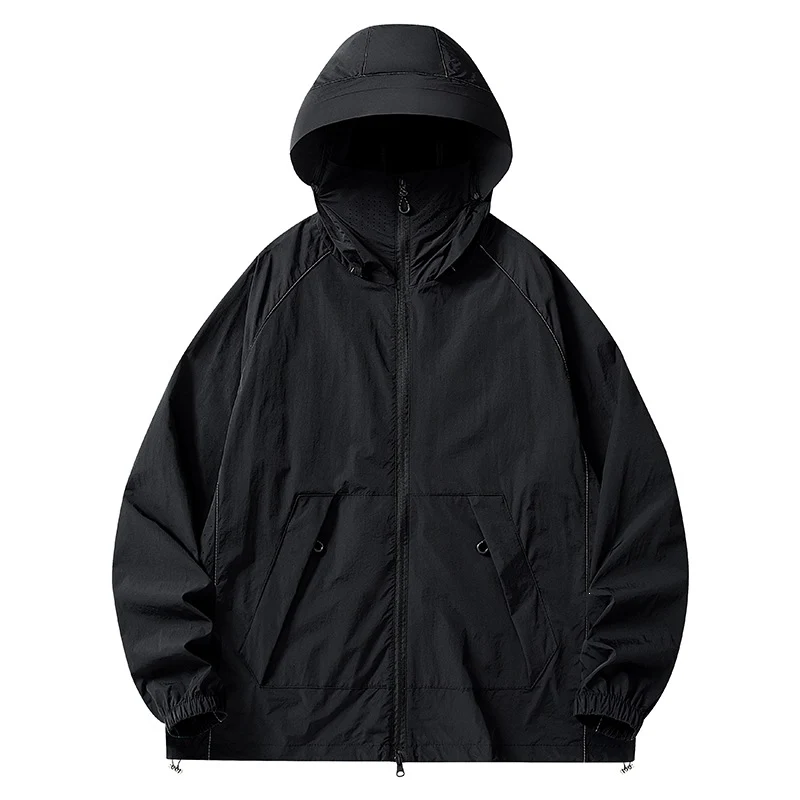 Herren Leichte wind- und wasserabweisende Kapuzenjacke mit Mesh‑Futter, Raglanärmeln & verstellbarem Saum Drune