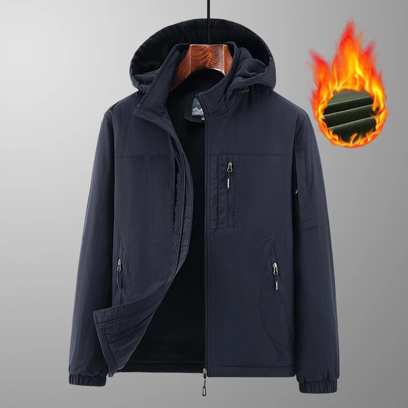 Herren Leichte Wind- und Thermo-Softshelljacke mit Kapuze, fleecegefüttert & Multifunktionstaschen Drune