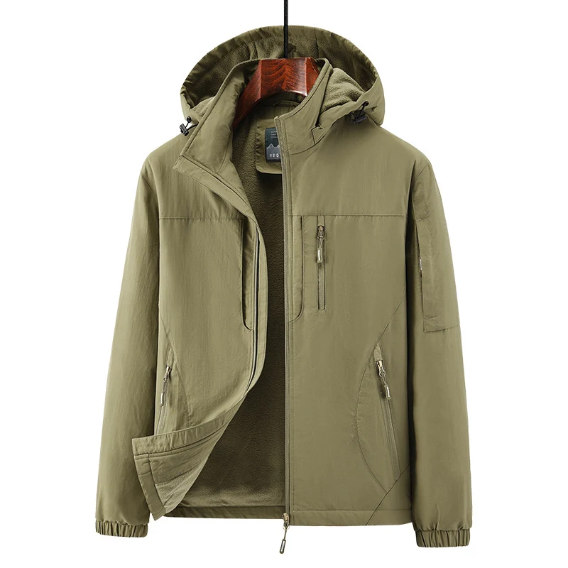 Herren Leichte Wind- und Thermo-Softshelljacke mit Kapuze, fleecegefüttert & Multifunktionstaschen Drune