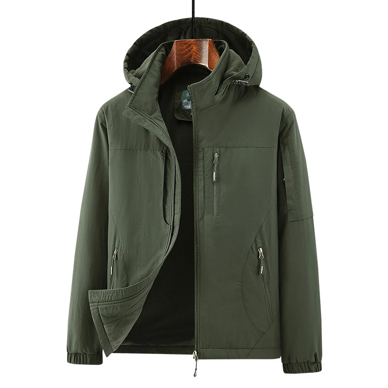 Herren Leichte Wind- und Thermo-Softshelljacke mit Kapuze, fleecegefüttert & Multifunktionstaschen Drune