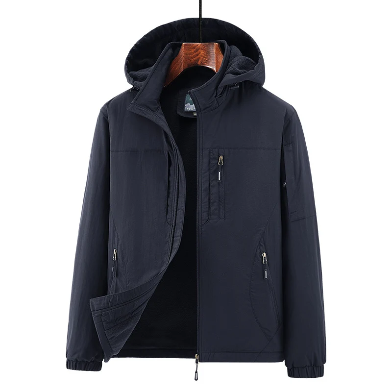 Herren Leichte Wind- und Thermo-Softshelljacke mit Kapuze, fleecegefüttert & Multifunktionstaschen Drune