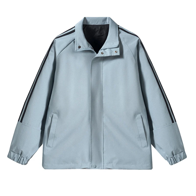 Herren Leichte Retro-Track-Übergangsjacke mit Stehkragen und Ärmelstreifen Drune