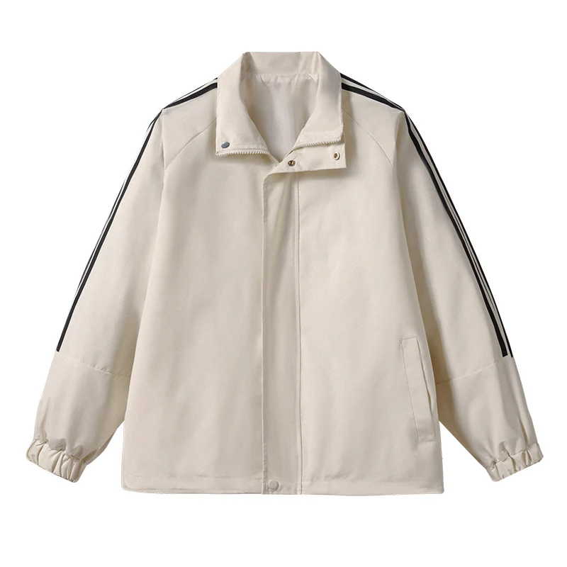 Herren Leichte Retro-Track-Übergangsjacke mit Stehkragen und Ärmelstreifen Drune