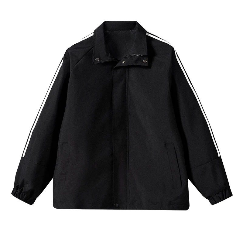 Herren Leichte Retro-Track-Übergangsjacke mit Stehkragen und Ärmelstreifen Drune