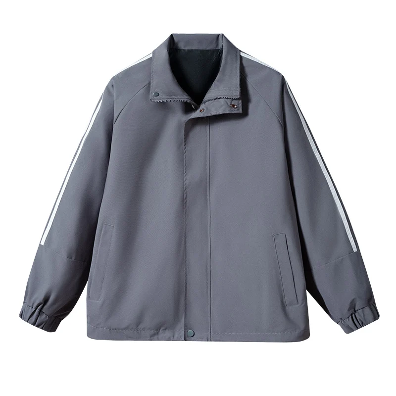 Herren Leichte Retro-Track-Übergangsjacke mit Stehkragen und Ärmelstreifen Drune