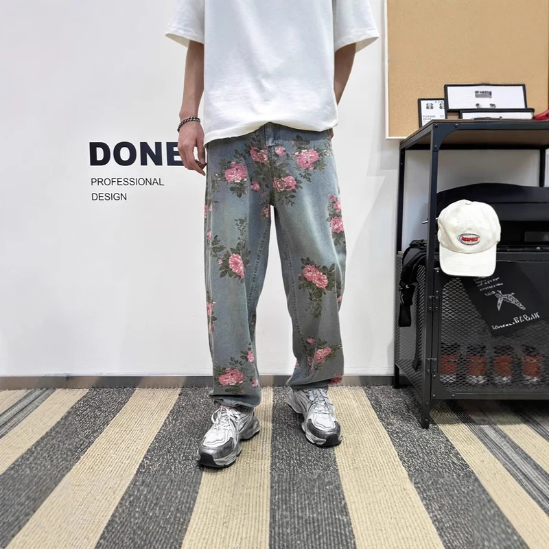 Damen Weitgeschnittene Blumen-Cargo-Jeans Drune