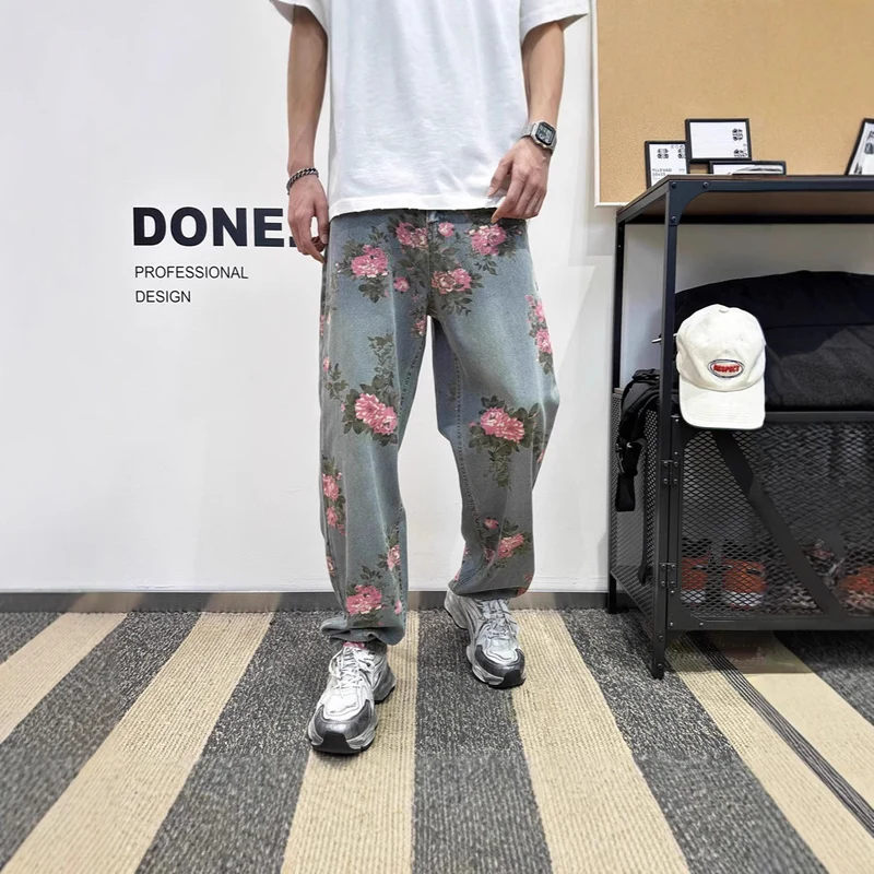 Damen Weitgeschnittene Blumen-Cargo-Jeans Drune