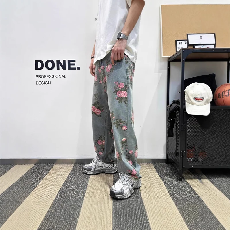 Damen Weitgeschnittene Blumen-Cargo-Jeans Drune