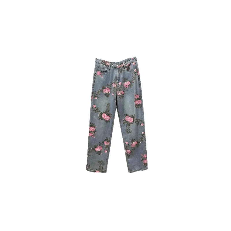 Damen Weitgeschnittene Blumen-Cargo-Jeans Drune