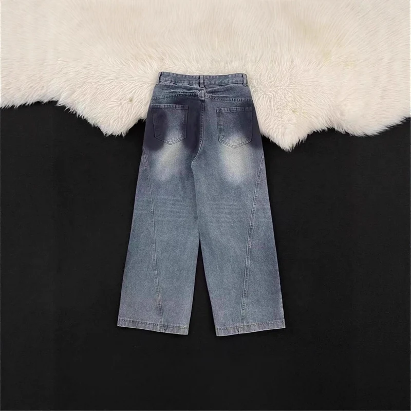 Damen Weitbeinige Destroyed Jeans Drune