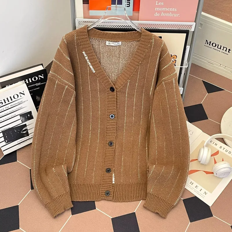 Damen Strickjacke mit V-Ausschnitt und Knöpfen Drune