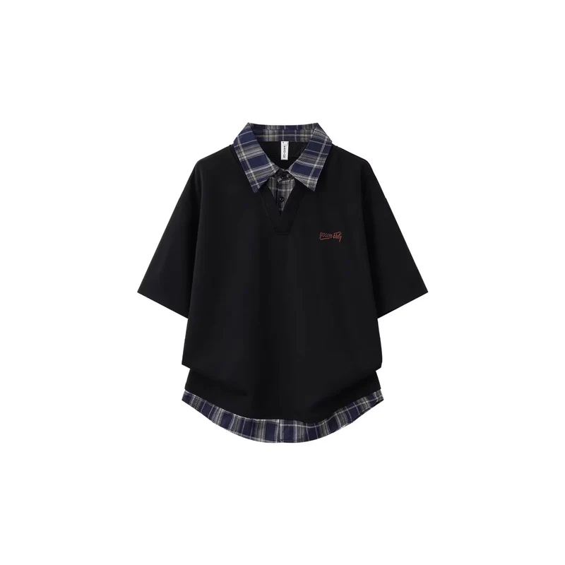 Damen Sportliches Oversized-T-Shirt mit kariertem Kragen Drune