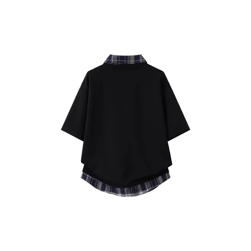Damen Sportliches Oversized-T-Shirt mit kariertem Kragen Drune