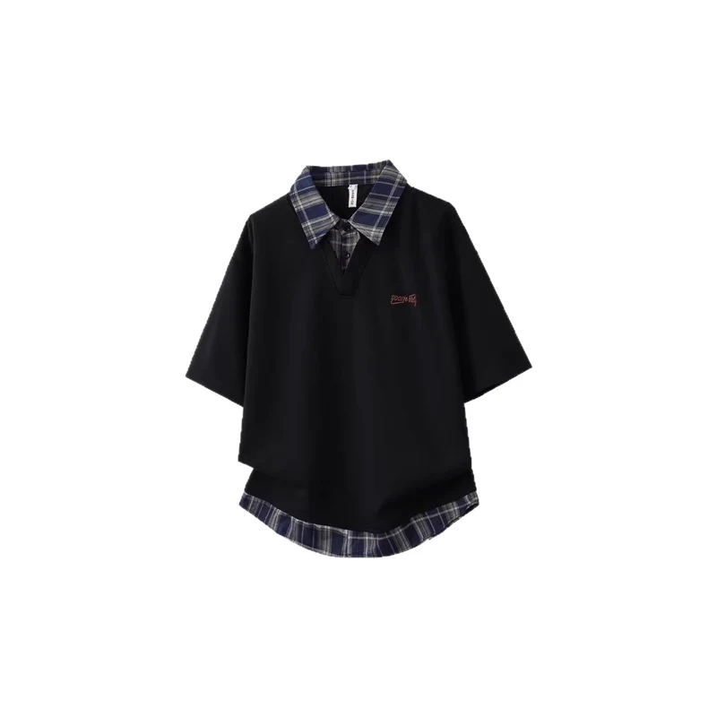 Damen Sportliches Oversized-T-Shirt mit kariertem Kragen Drune