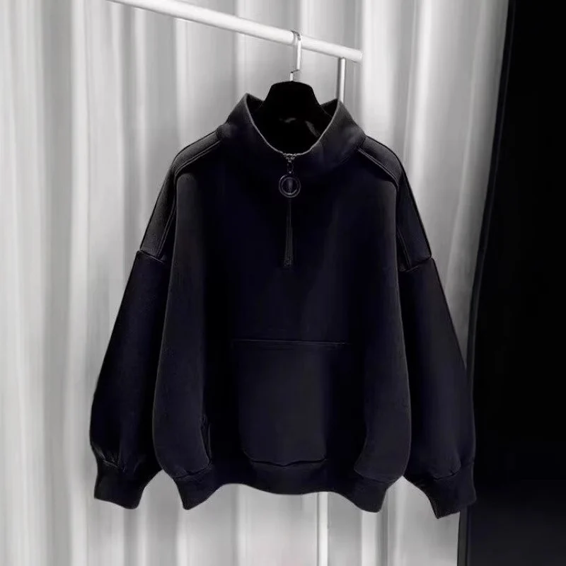 Damen Sportlicher Hochkragen Pullover mit Reißverschluss Drune