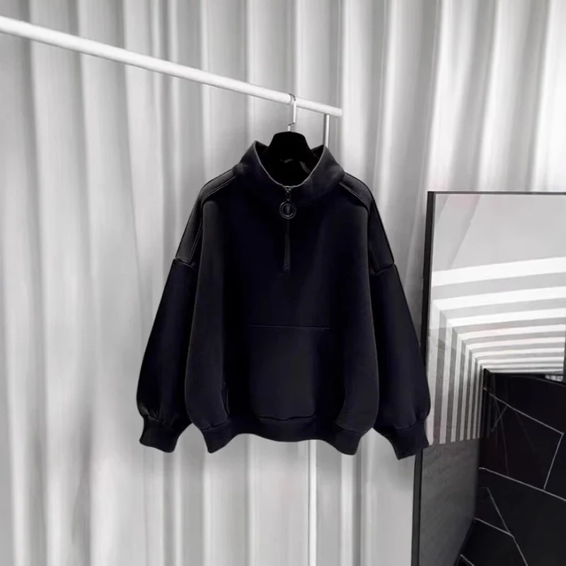 Damen Sportlicher Hochkragen Pullover mit Reißverschluss Drune