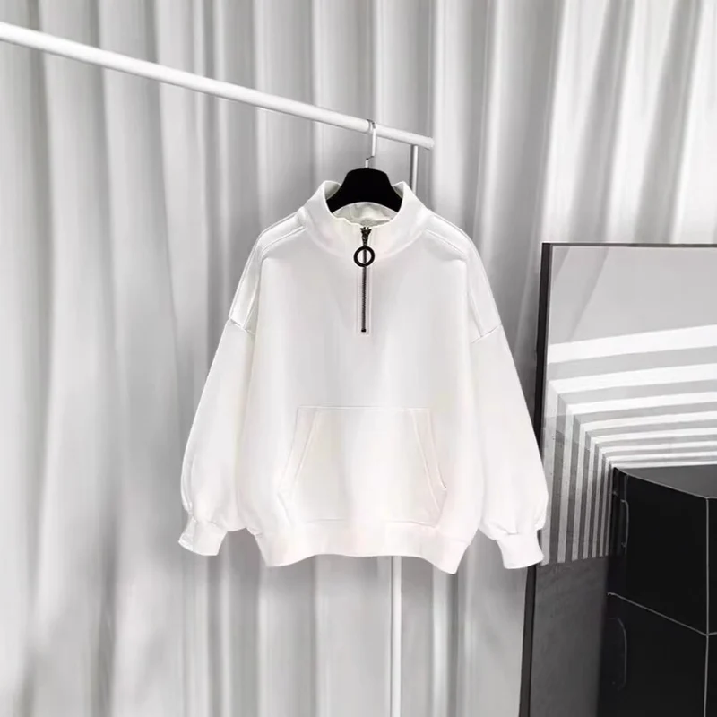 Damen Sportlicher Hochkragen Pullover mit Reißverschluss Drune